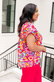 Lizzy Cap Sleeve Top Magenta and Pink Multi Floral