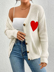 Heart Button Up Dropped Shoulder Cardigan