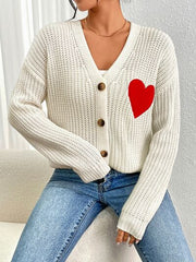 Heart Button Up Dropped Shoulder Cardigan