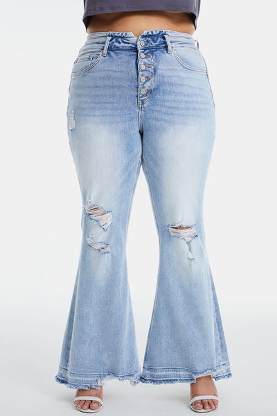 BAYEAS Full Size Distressed Raw Hem High Waist Flare Jeans