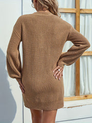 V-Neck Dropped Shoulder Mini Sweater Dress